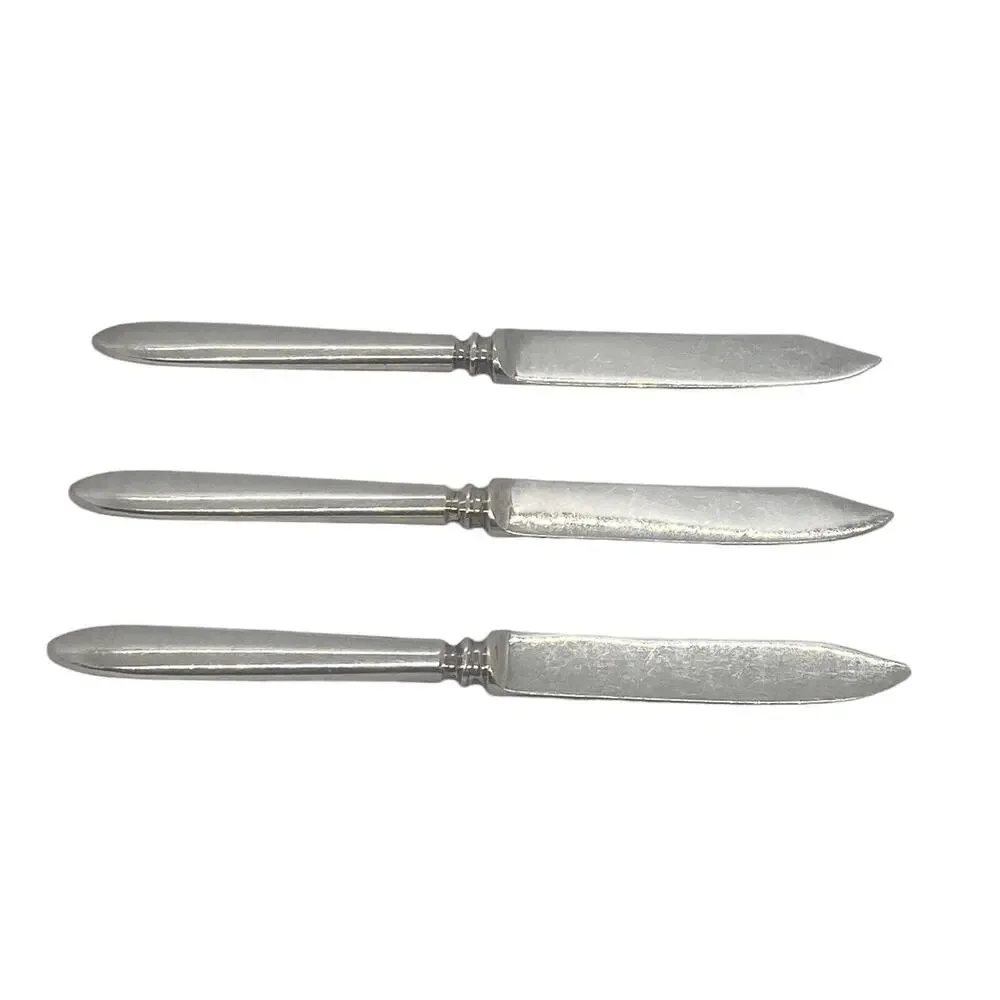 Mid 20th Century Glossy Silver Plate 6 1/4” Fruit Knives Set Of Three Unbranded